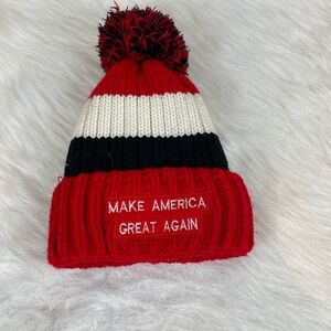 MAGA Red and Black Pom-Pom Beanie Hat